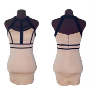 Papaya bodycon dress hollowed out midi bandage black and tan size medium.